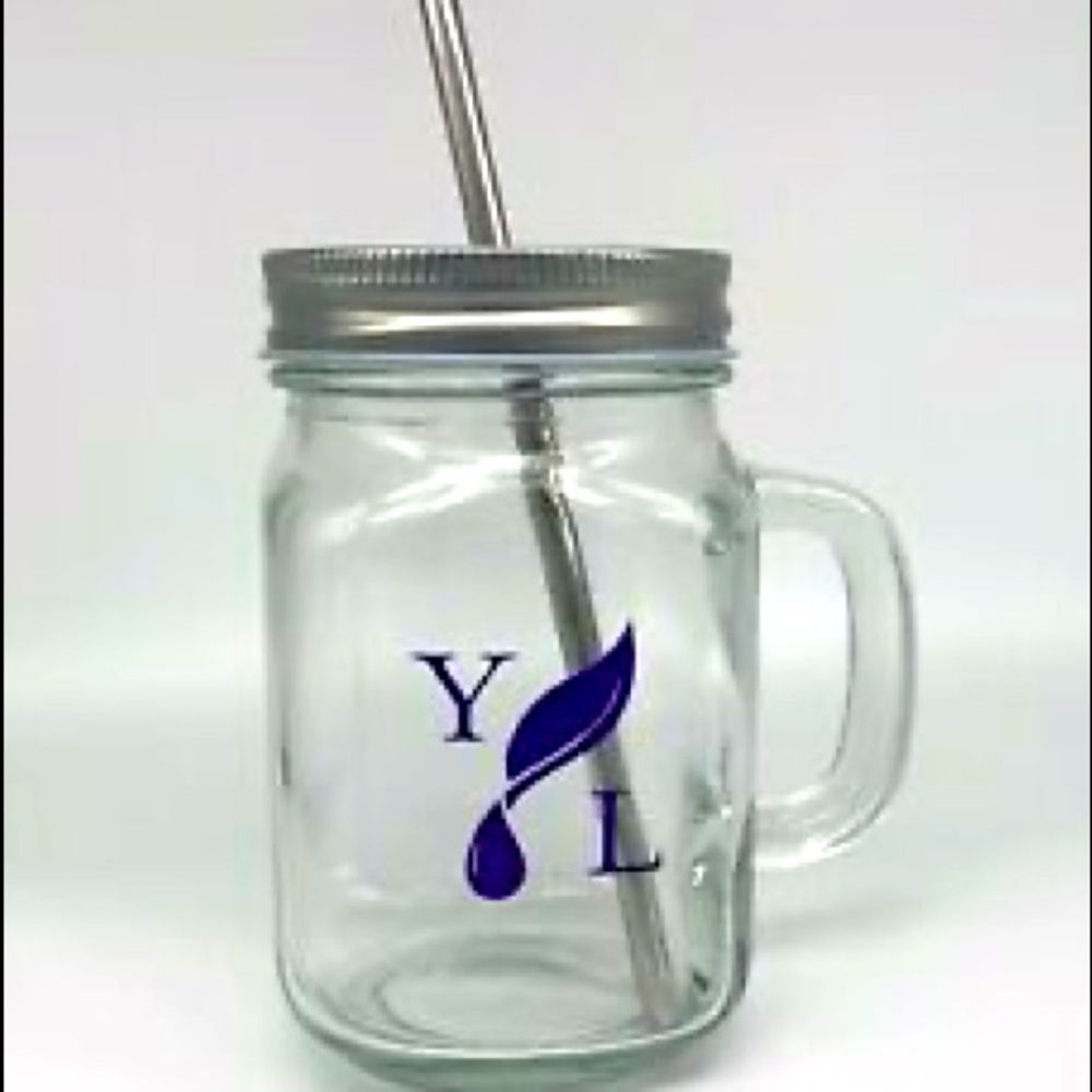 Young Living Mason Jar Cup with Lid & Metal Straw